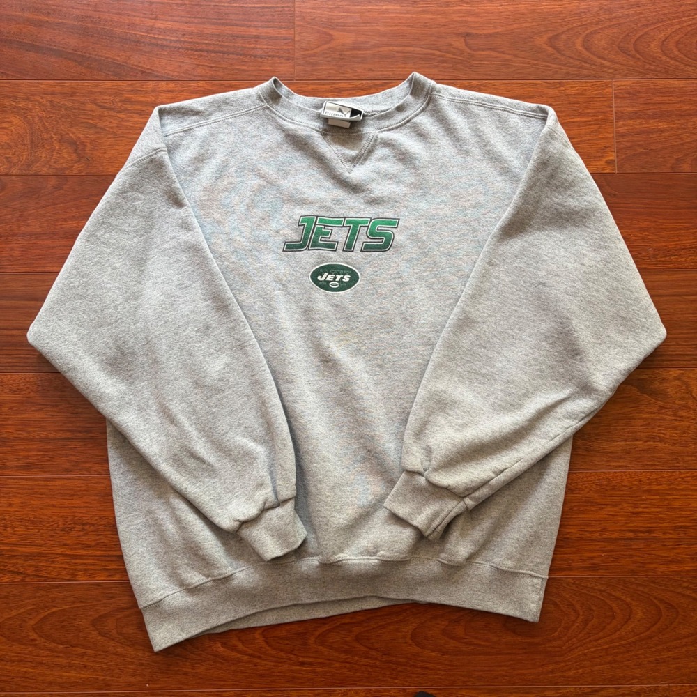 Puma Mens XL New York Jets Sweatshirt Gray Vintage 90s Made in USA NFL Baggy
